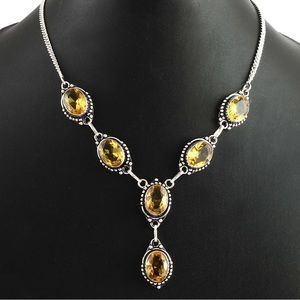 Citrine Gemstone Handcrafted 925 Silver Overlay Necklace
